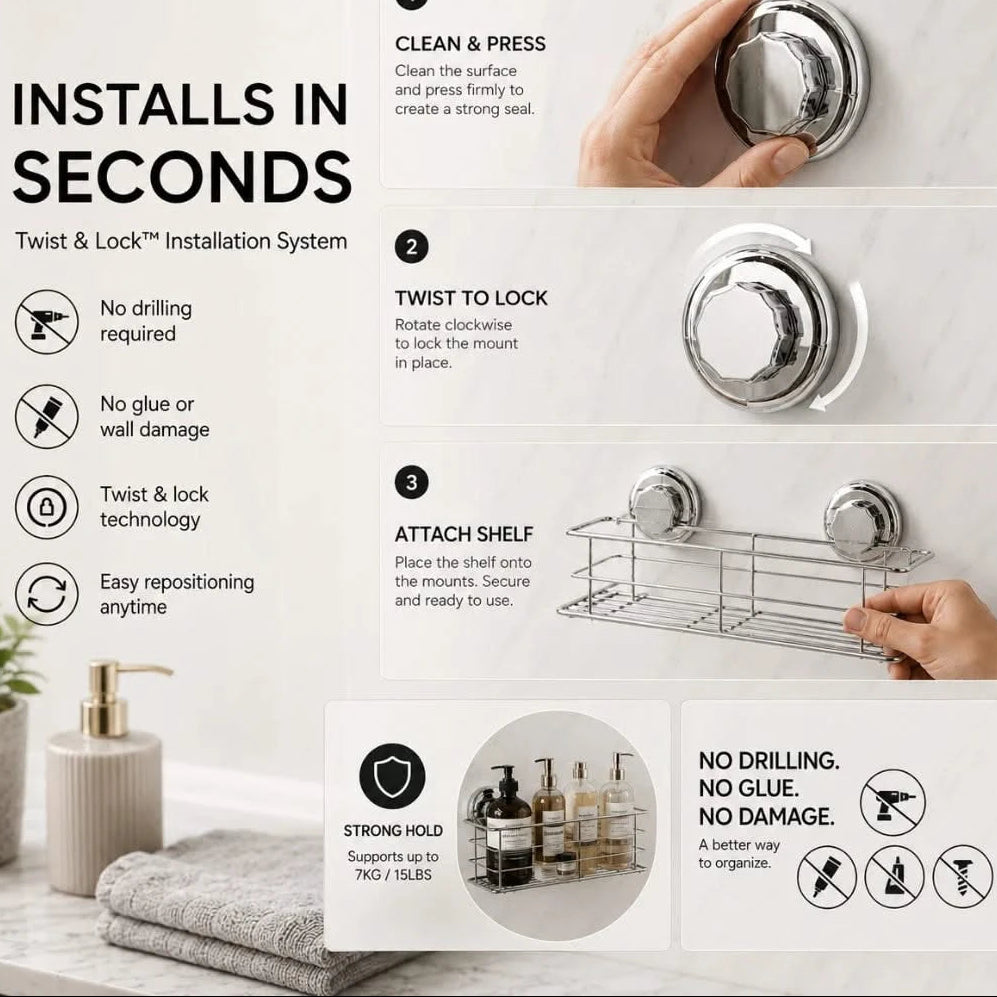 suction shower basket with twist-lock mounts