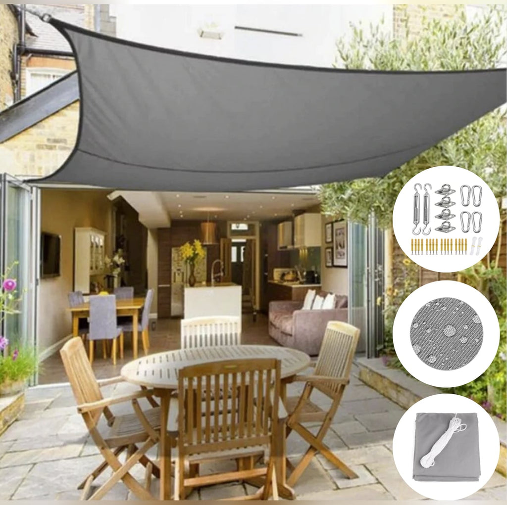 triangle garden sail shade with fixing kit in grey