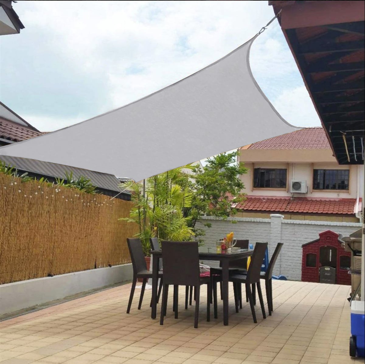 triangle garden sail shade with fixing kit in grey