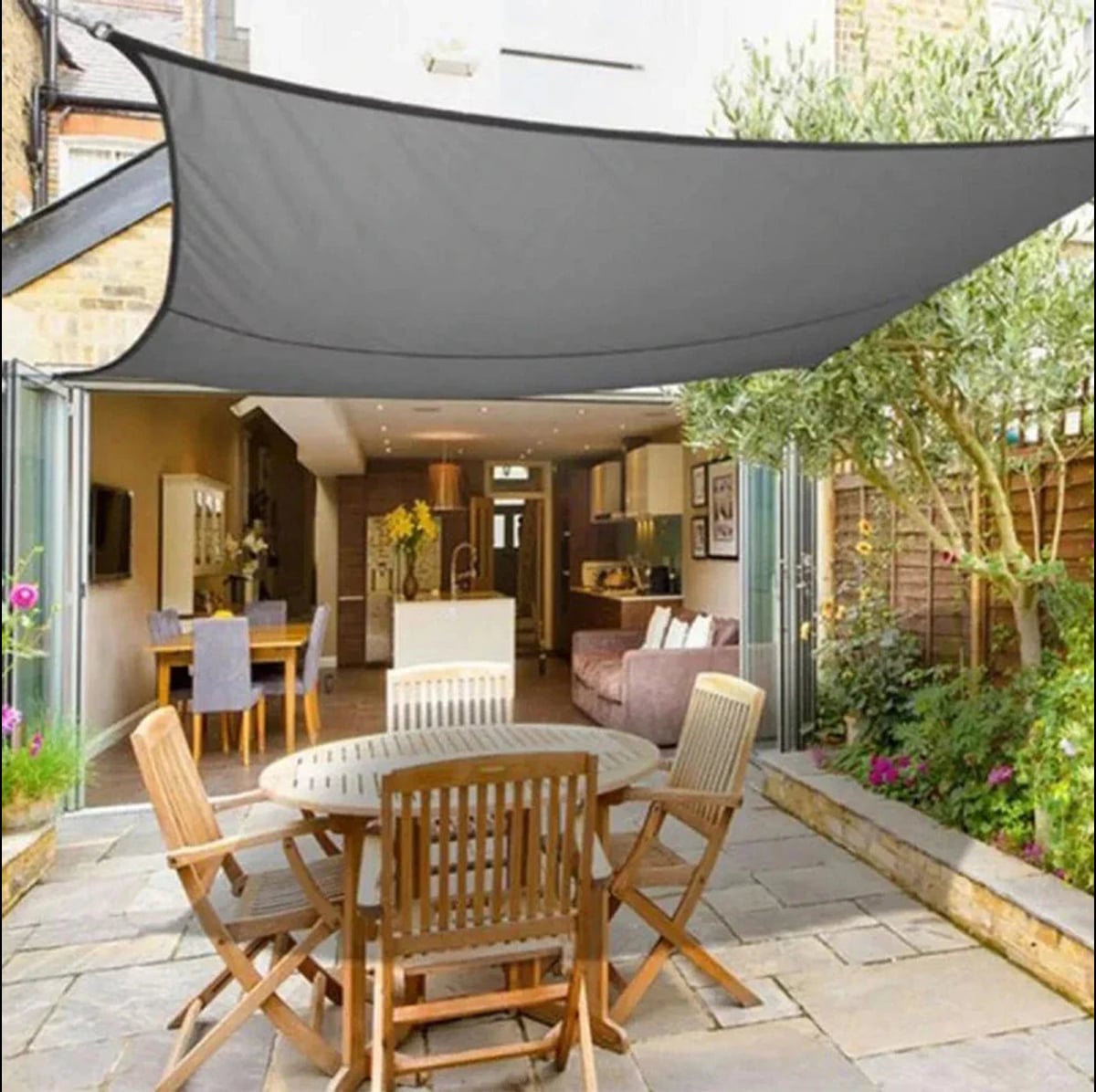 triangle garden sail shade with fixing kit in grey