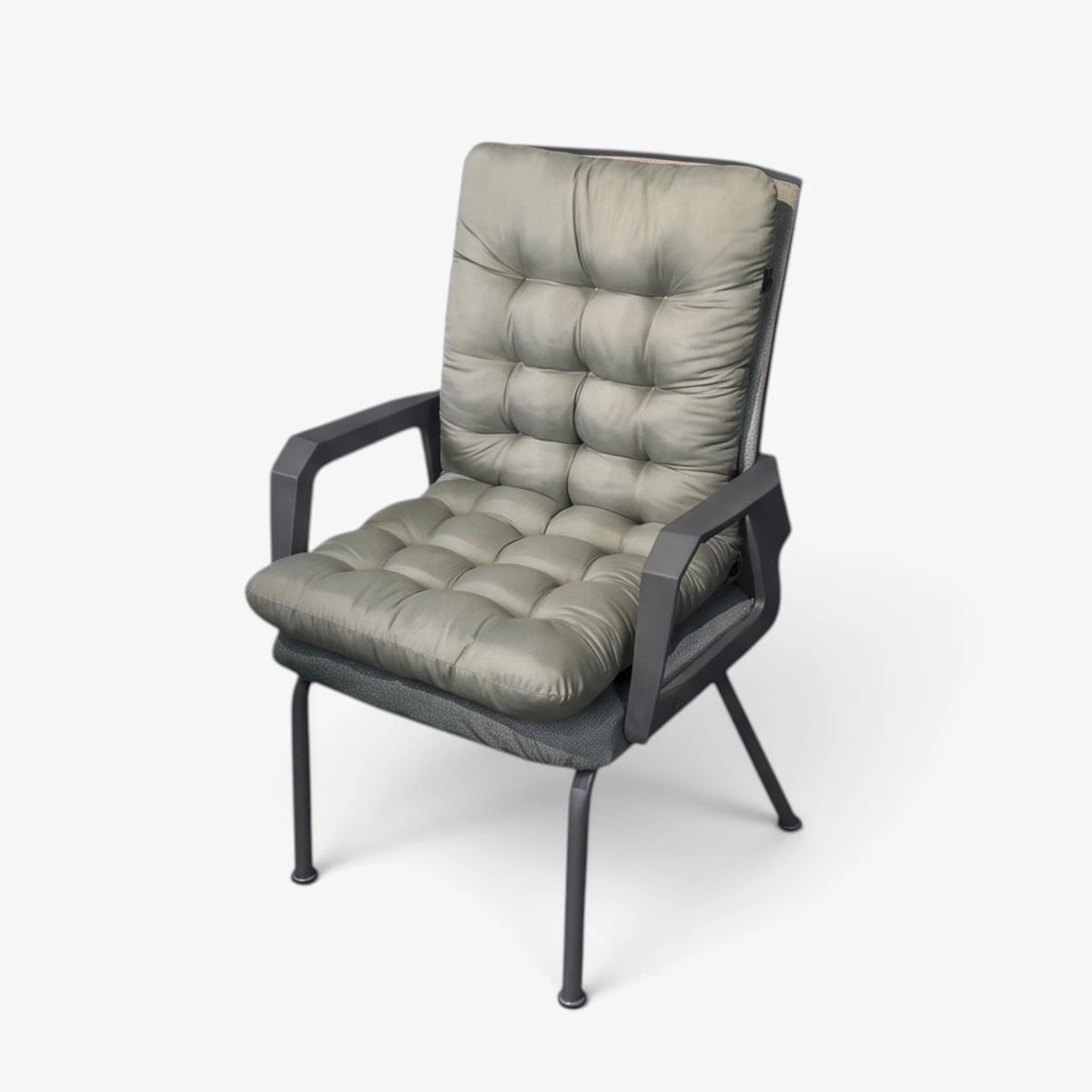 tufted chair pad with integrated back rest in grey