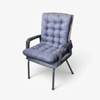tufted chair pad with integrated back rest in blue