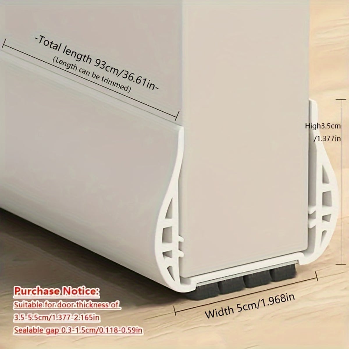 under-door draft excluder with brush strip in white