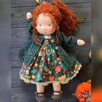 waldorf doll with knitted outfit and gentle animal companion