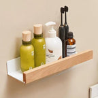 wall-mounted bathroom shelf in light brown