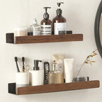 wall-mounted bathroom shelf in brown