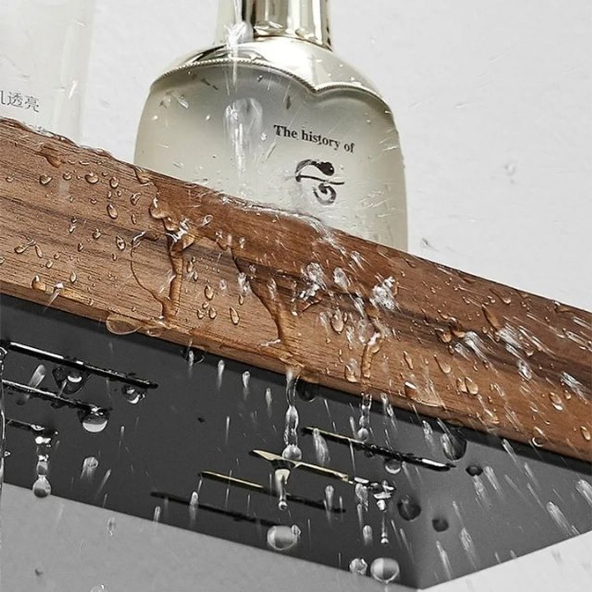 wall-mounted bathroom shelf in brown