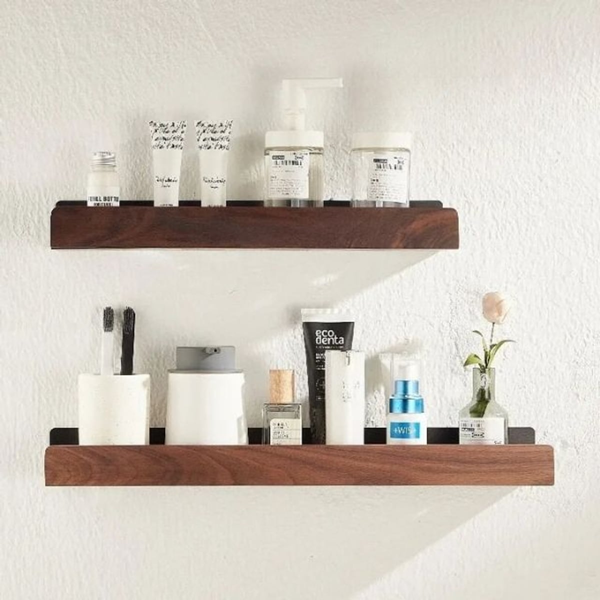 wall-mounted bathroom shelf in brown