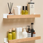 wall-mounted bathroom shelf in light brown