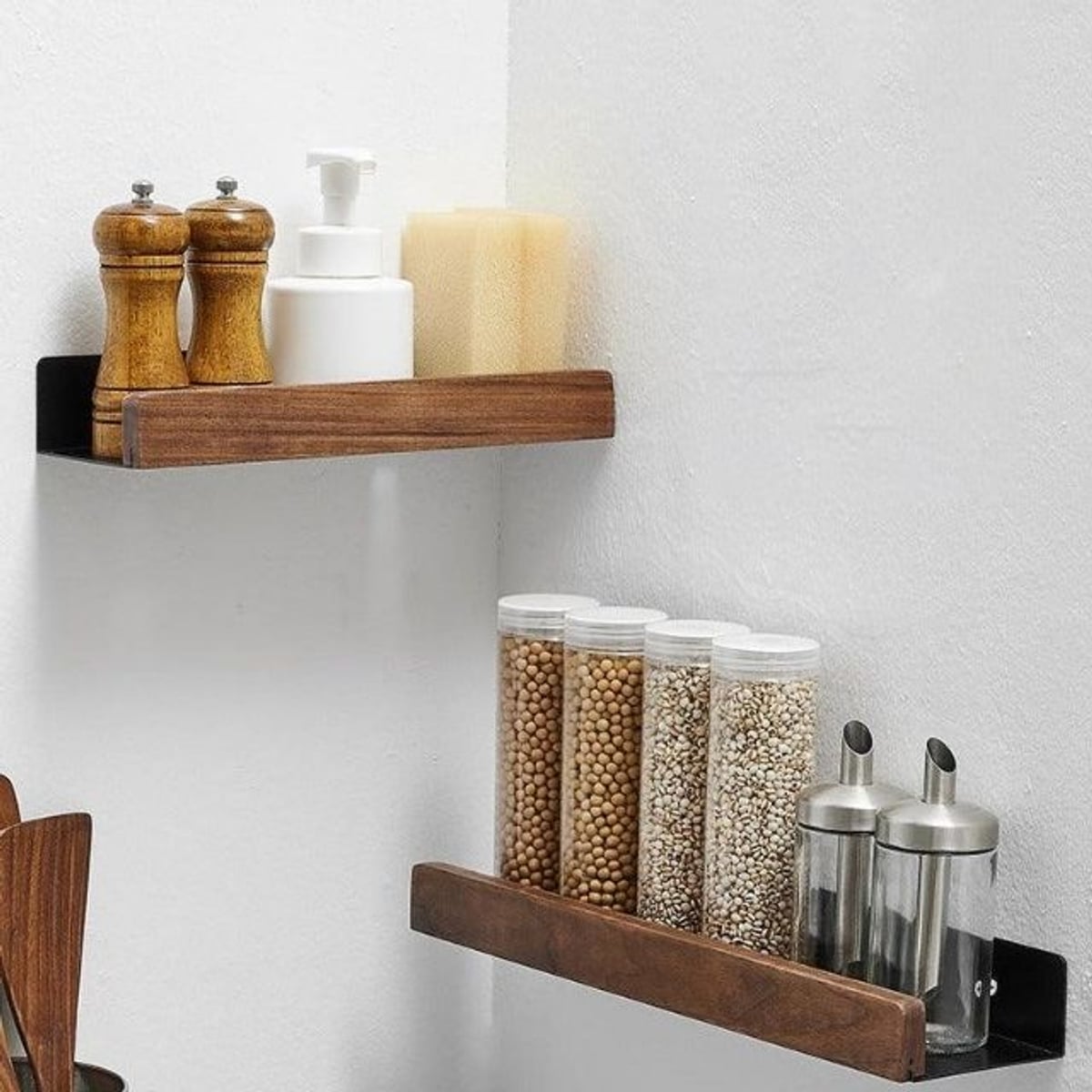 wall-mounted bathroom shelf in brown