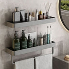 wall-mounted bathroom shelf with towel rail