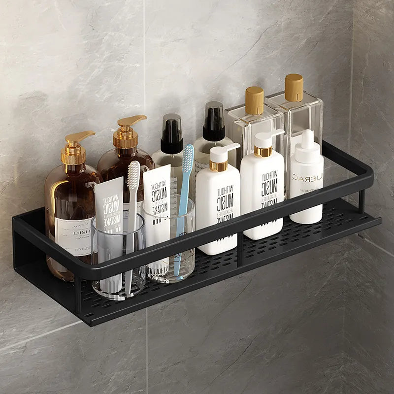 wall-mounted black shower shelf