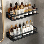 wall-mounted black shower shelf