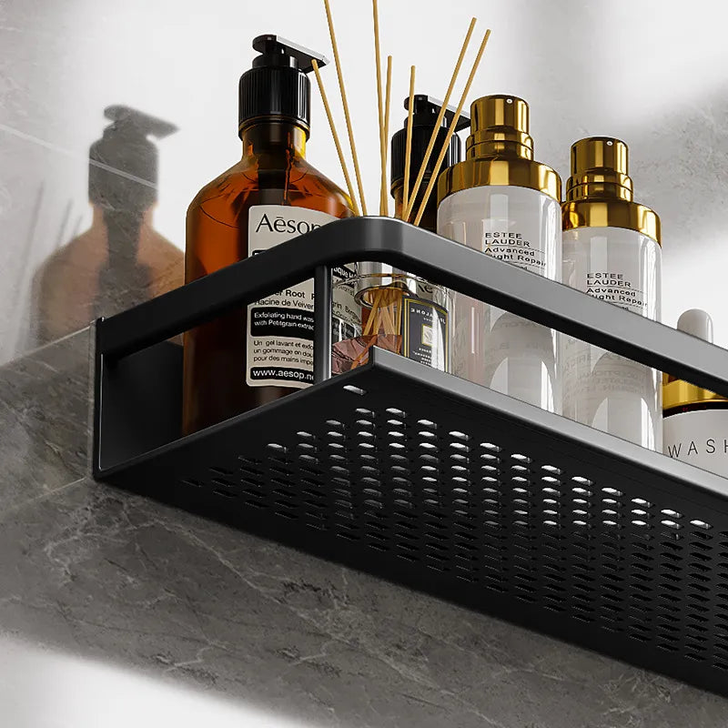 wall-mounted black shower shelf
