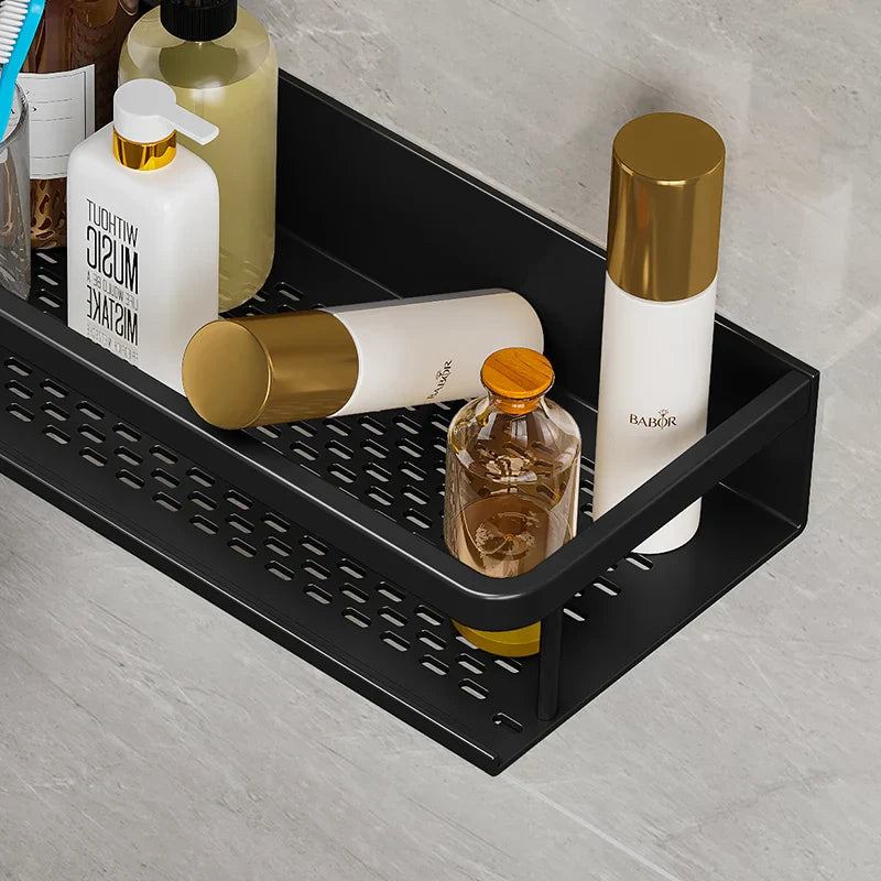 wall-mounted black shower shelf