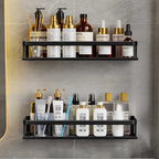 wall-mounted black shower shelf