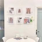 wall-mounted magazine and book display shelf in transparent