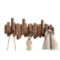 wall-mounted piano key coat hooks in walnut wood