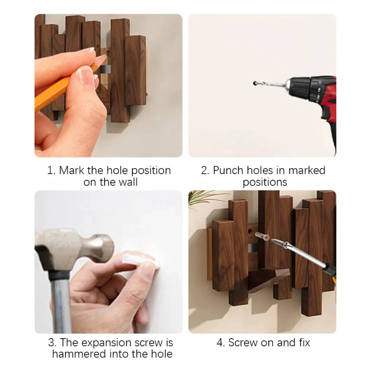 wall-mounted piano key coat hooks in beech wood
