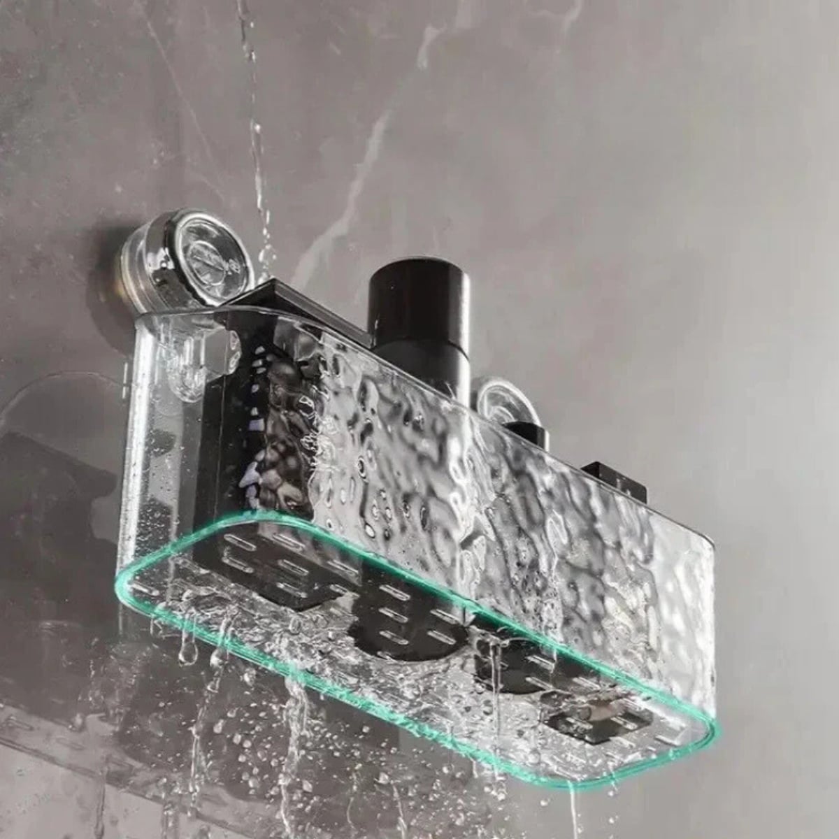 wall-mounted shower shelf with suction cups