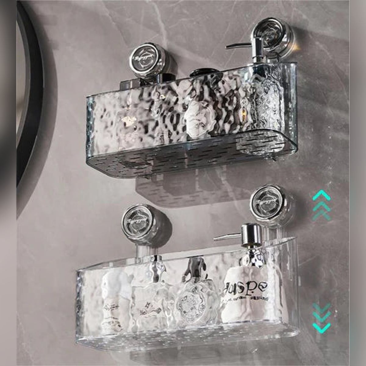 wall-mounted shower shelf with suction cups