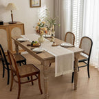 woven tassel table runner in sandstone