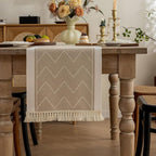 woven tassel table runner in sandstone