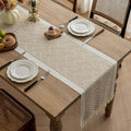 woven tassel table runner in sandstone