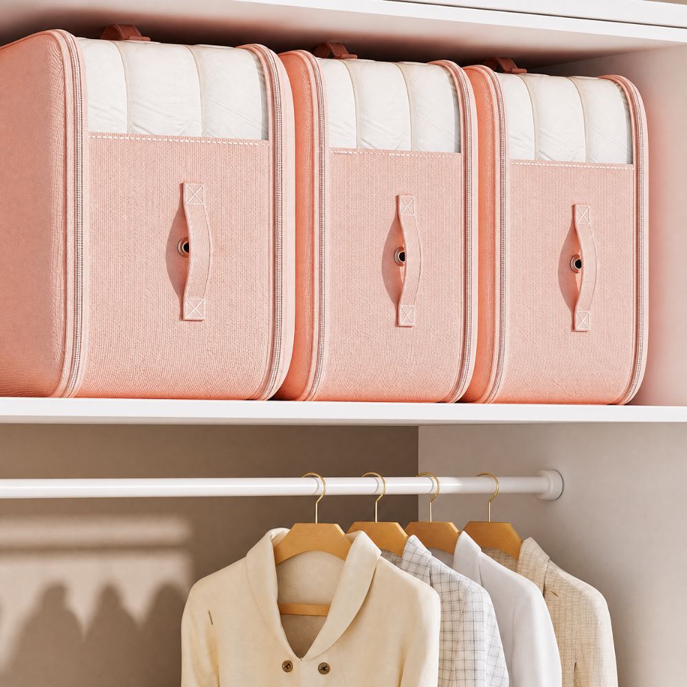 zipped compression storage bag in blush pink