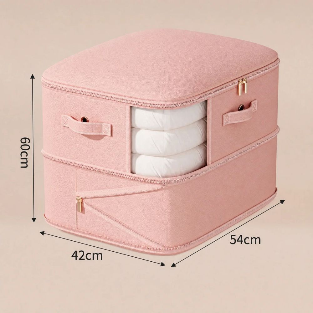 zipped compression storage bag in blush pink