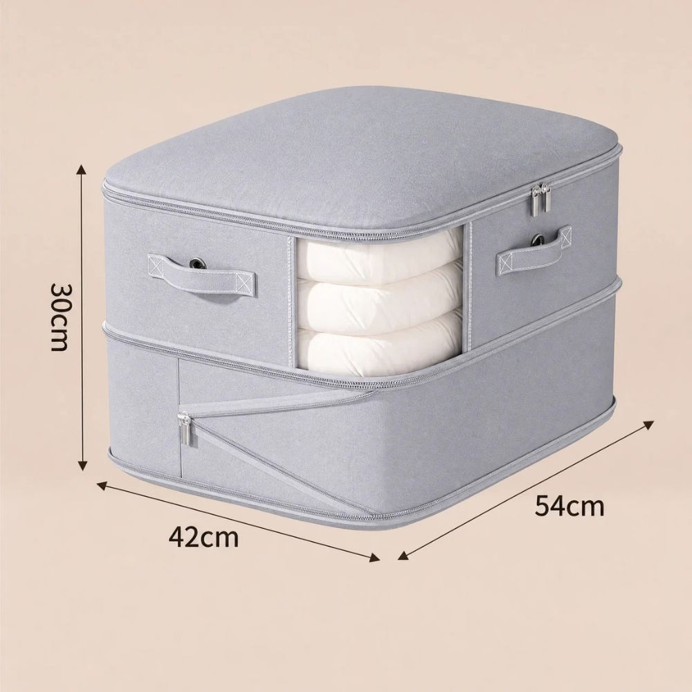 zipped compression storage bag in silver grey