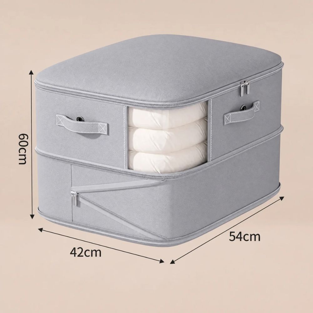zipped compression storage bag in silver grey