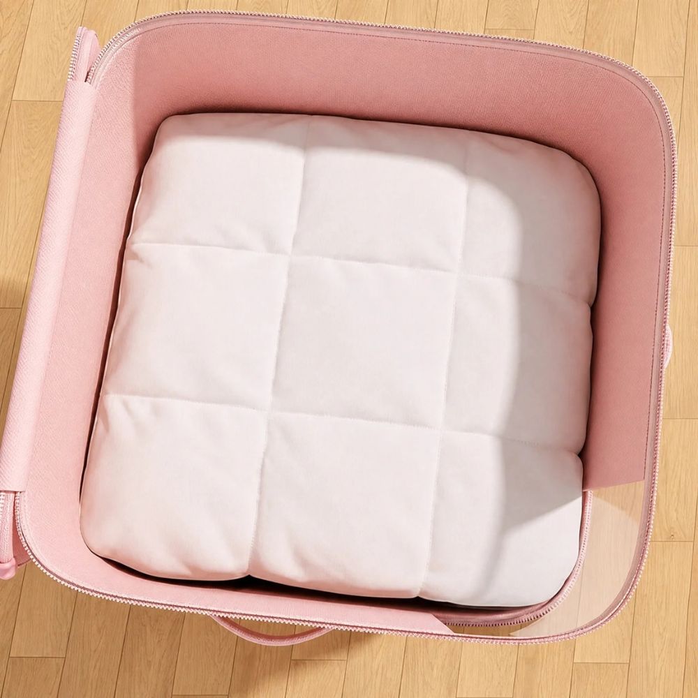 zipped compression storage bag in blush pink