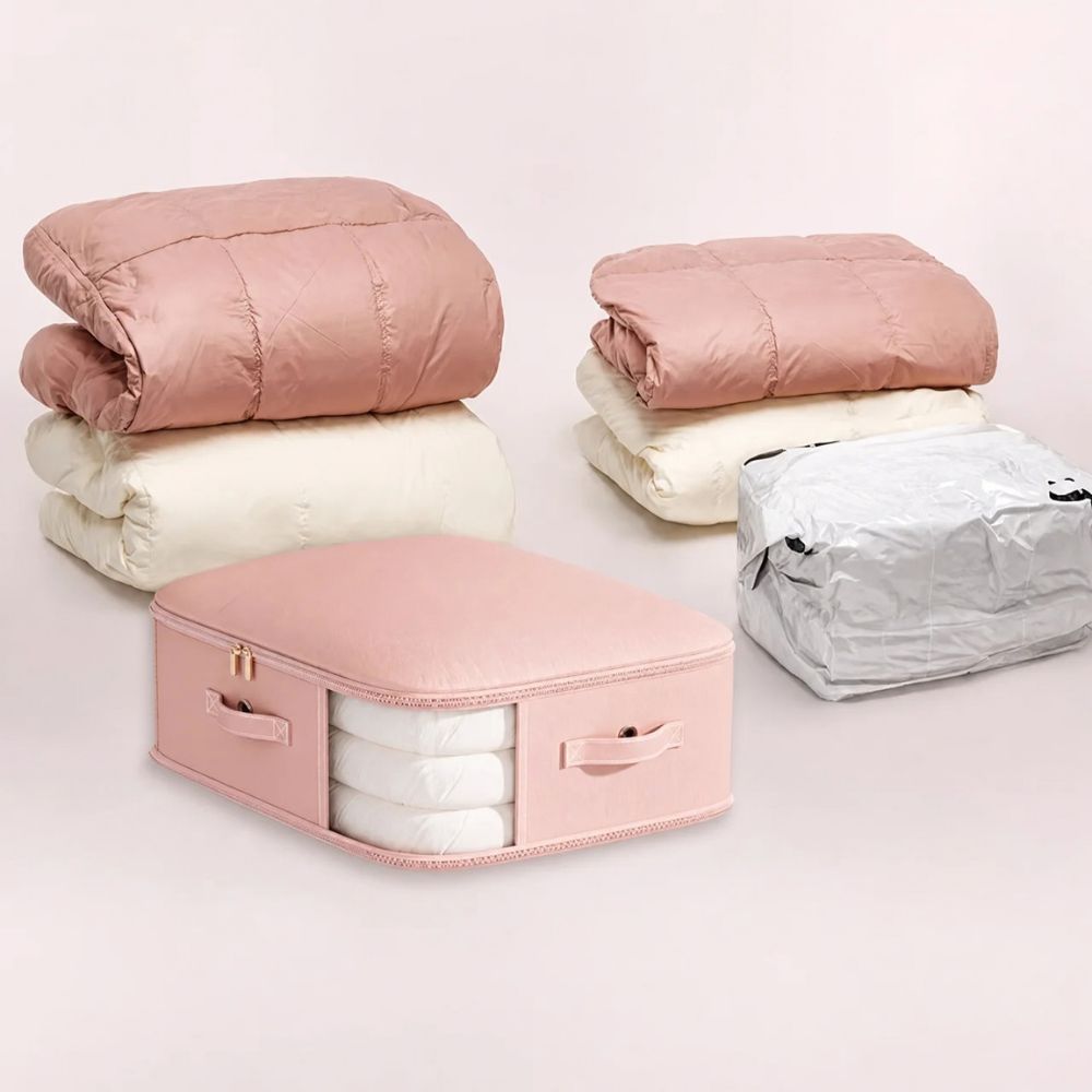 zipped compression storage bag in blush pink